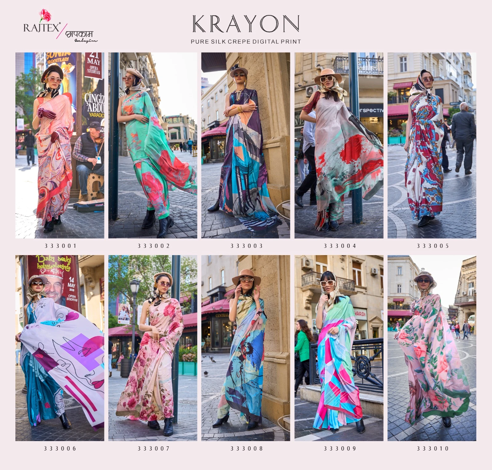 Rajtex Krayon Silk Crape Wholesale Fancy Saree Catalog — Wholesale Sarees, rajtex wholesale from Surat — view 9